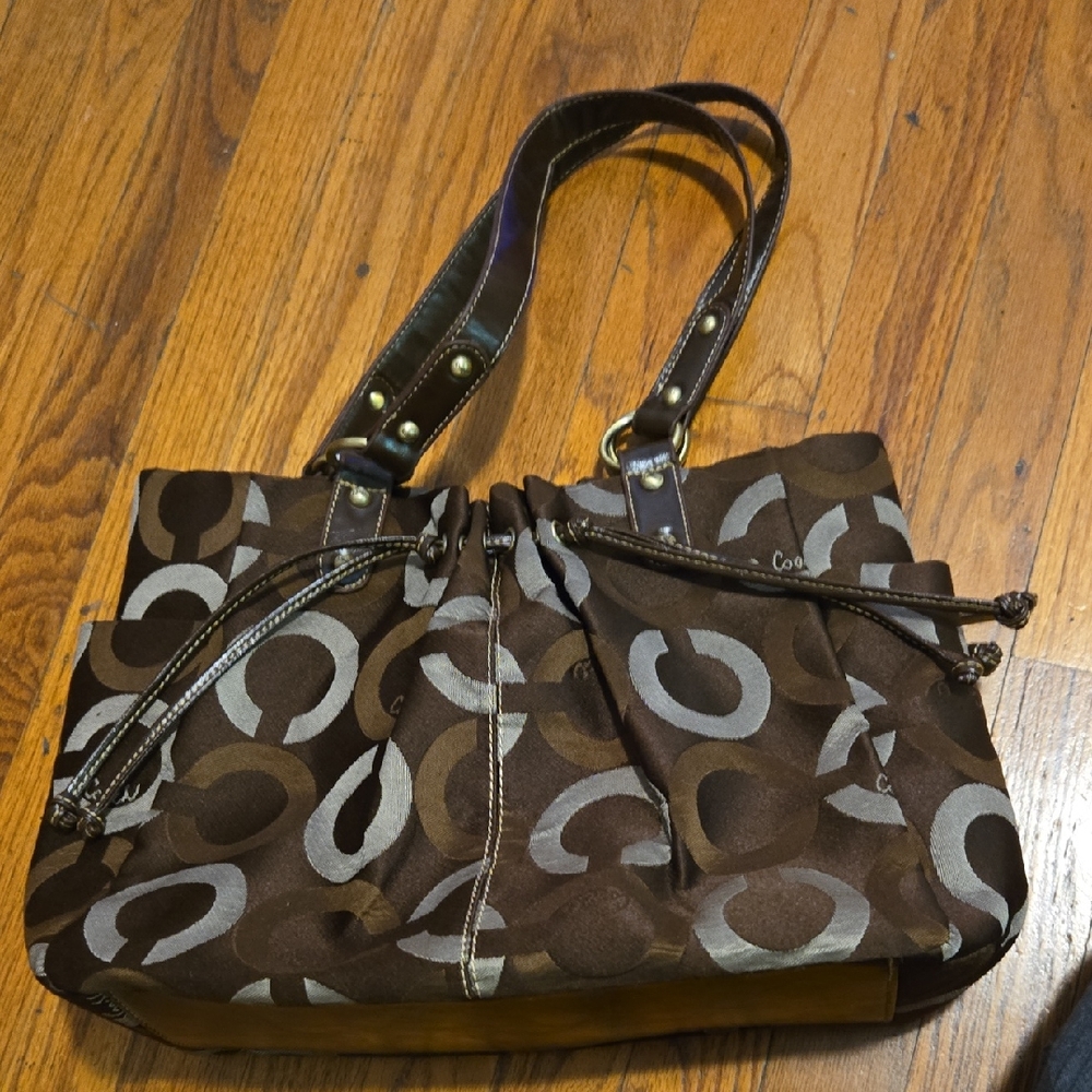 Coach Signature Brown and Gray Shoulder Bag